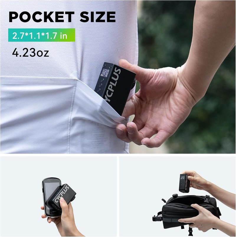 CYCPLUS AS2 PRO Tiny Bicycle Pump with Gauge, Max 120 PSI Electric Mini Pump, Auto Stop, with Presta and Schrader Valve for E-Bike, MTB, and Road Bike (2025 Updated Version) - Image 4